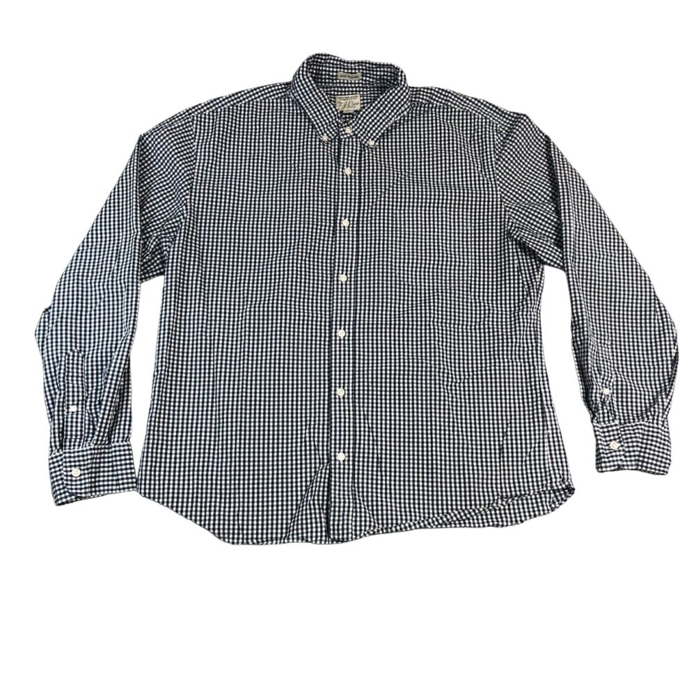 J. Crew Shirt Mens Extra Large Blue White Gingham Oxford Button‎ Up Preppy Slim